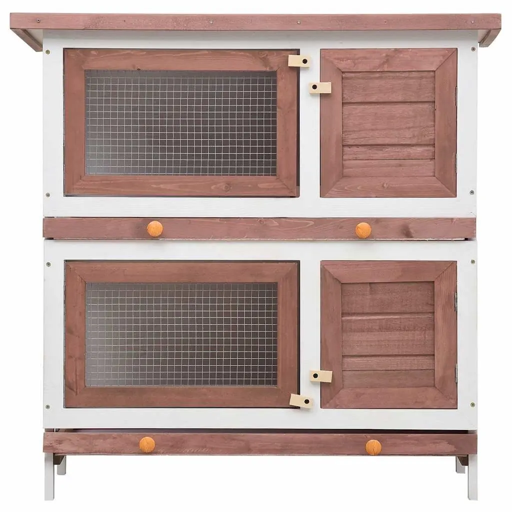 Rabbit Hutch 4 Doors 2 Layers Wooden Cage Small Animal Exercise Outdoor Pet