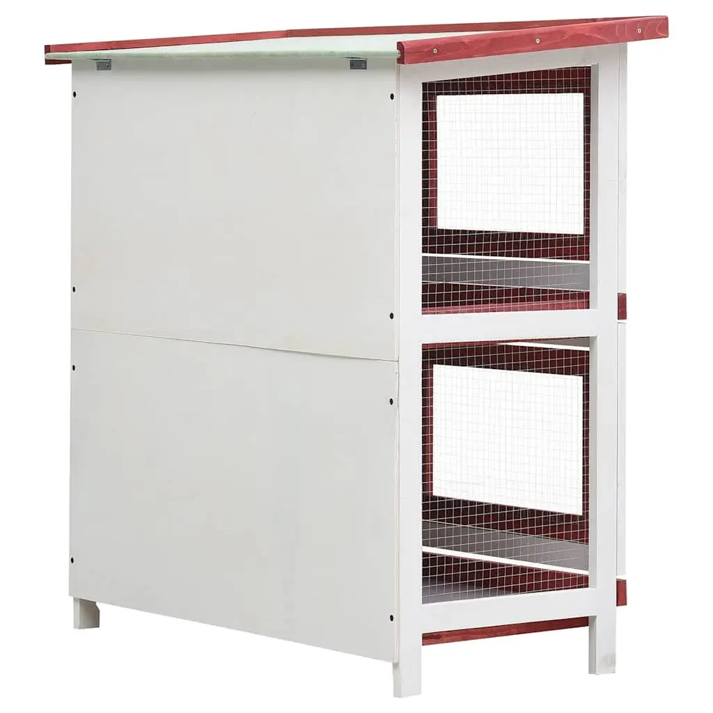 Rabbit Hutch Outdoor 2 Layer Red Wood Small Animal Cage 4 Doors