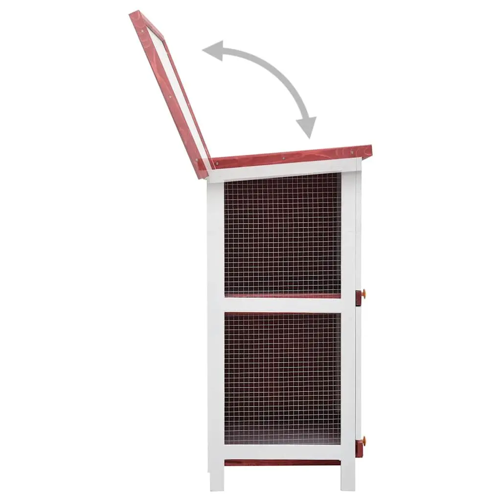 Rabbit Hutch Outdoor 2 Layer Red Wood Small Animal Cage 4 Doors
