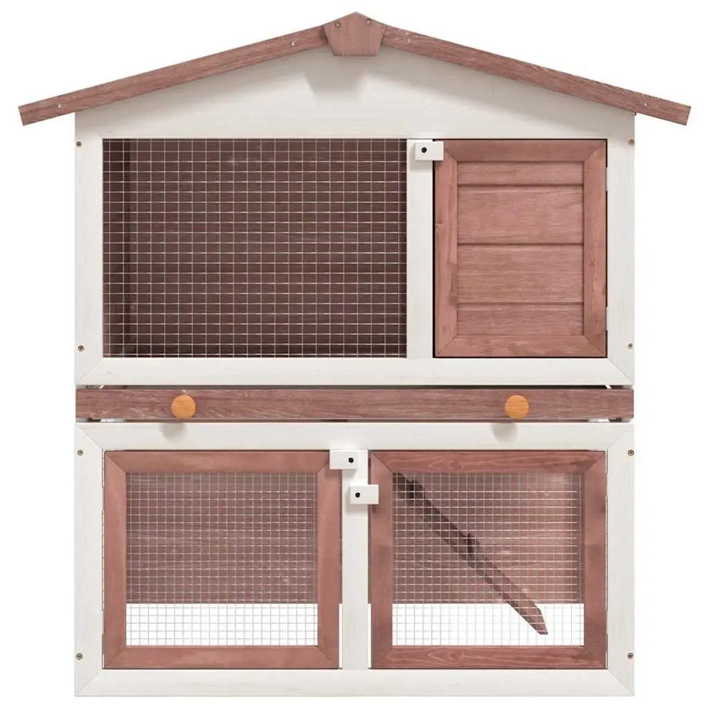 Outdoor Rabbit Hutch 3 Doors Brown Wood 2 Layer Small Animal Cage Exercise