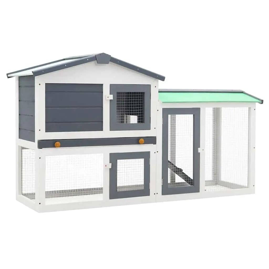 Outdoor Rabbit Hutch 2-Layer Wooden Cage Pet House Grey White 145x45x84cm