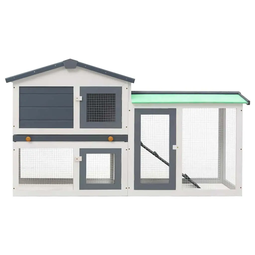 Outdoor Rabbit Hutch 2-Layer Wooden Cage Pet House Grey White 145x45x84cm