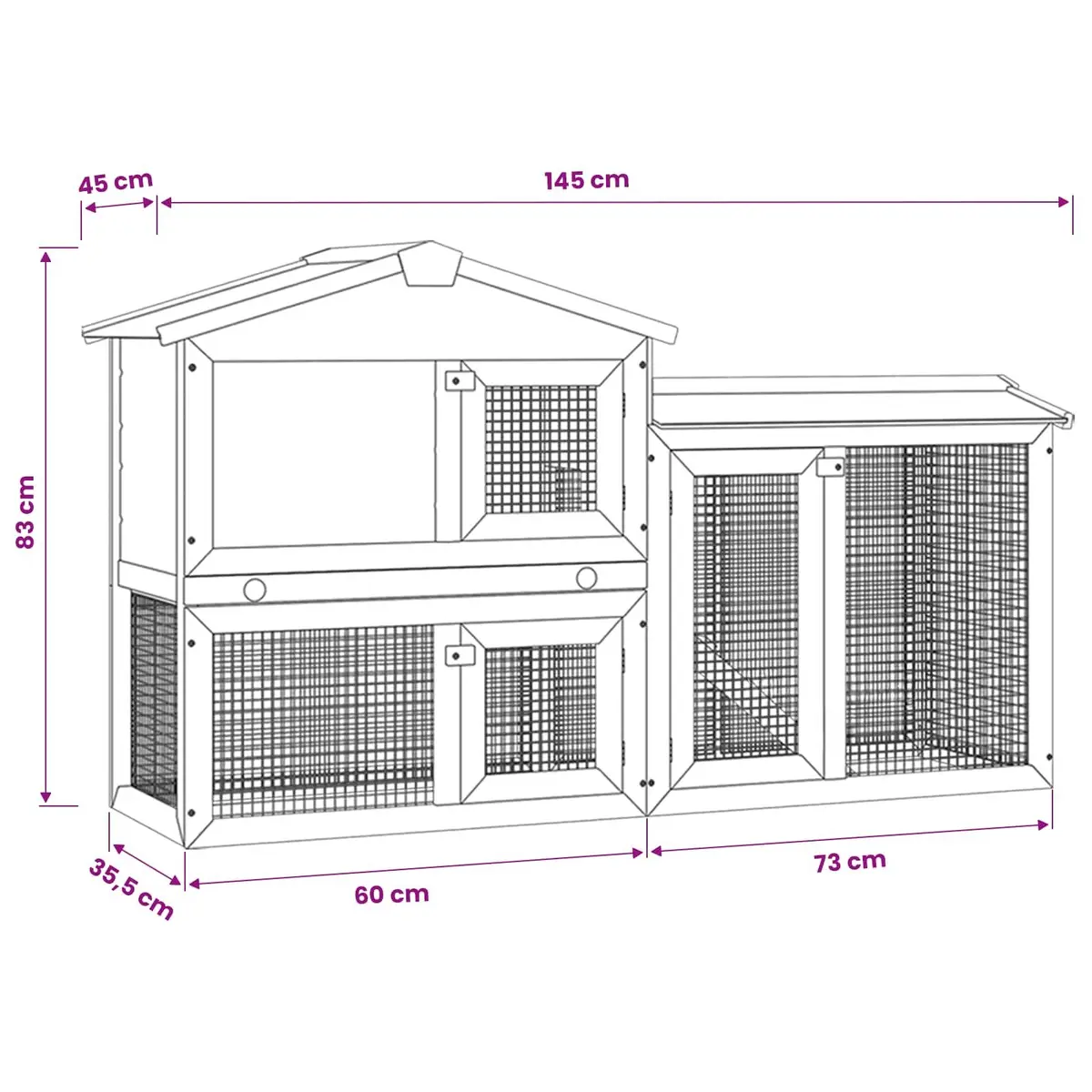 Outdoor Rabbit Hutch 2-Layer Wooden Cage Pet House Grey White 145x45x84cm