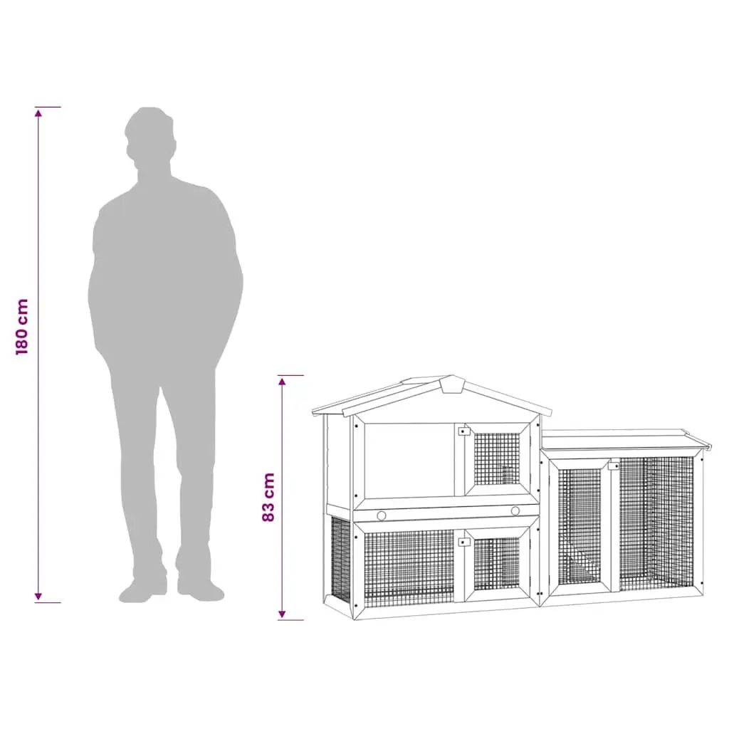 Outdoor Rabbit Hutch 2-Layer Wooden Cage Pet House Grey White 145x45x84cm