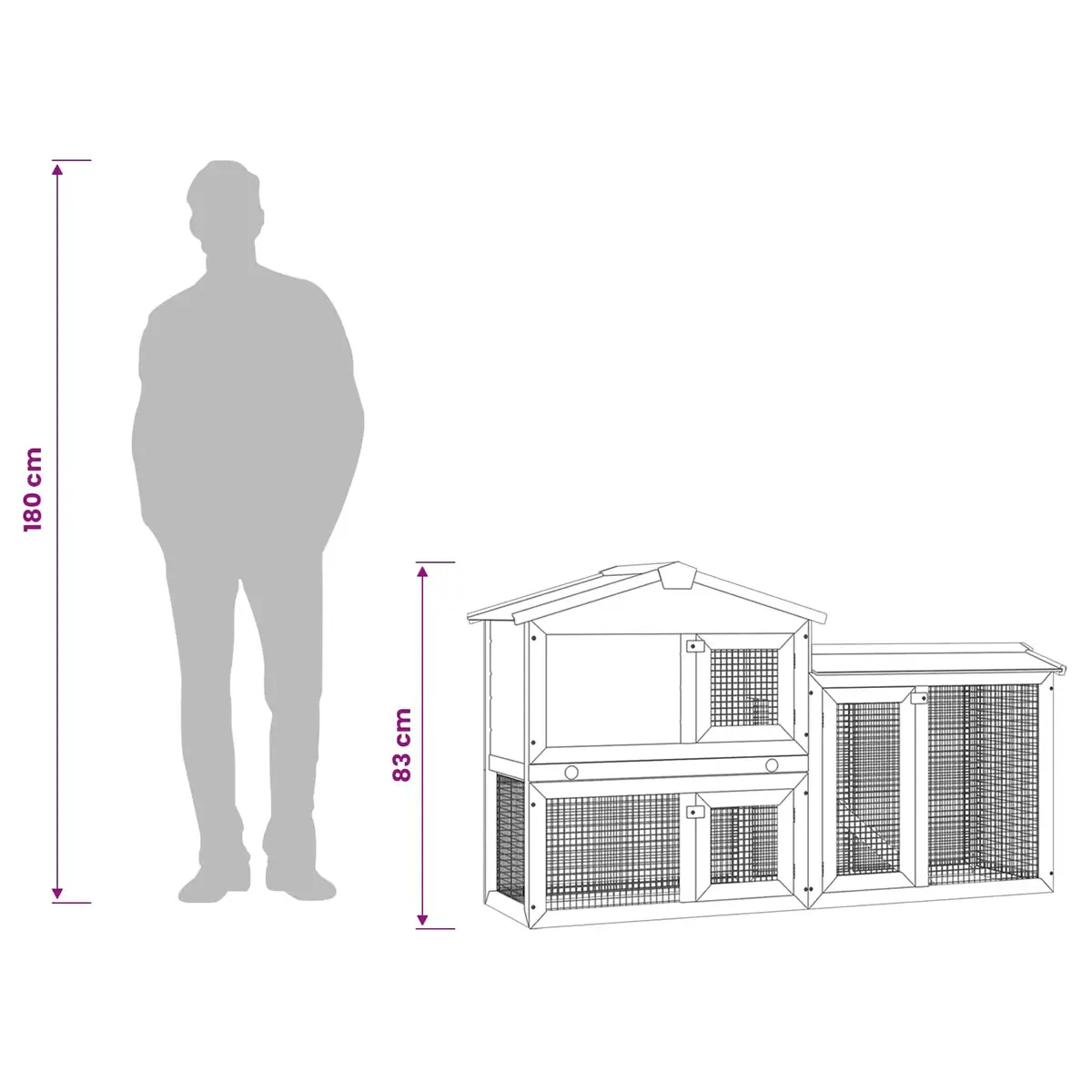 Outdoor Rabbit Hutch 2-Layer Wooden Cage Pet House Grey White 145x45x84cm