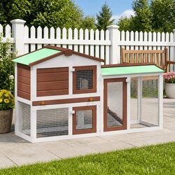 Outdoor Rabbit Hutch Large 2 Layer Wooden Cage Run Small Animal Pet House