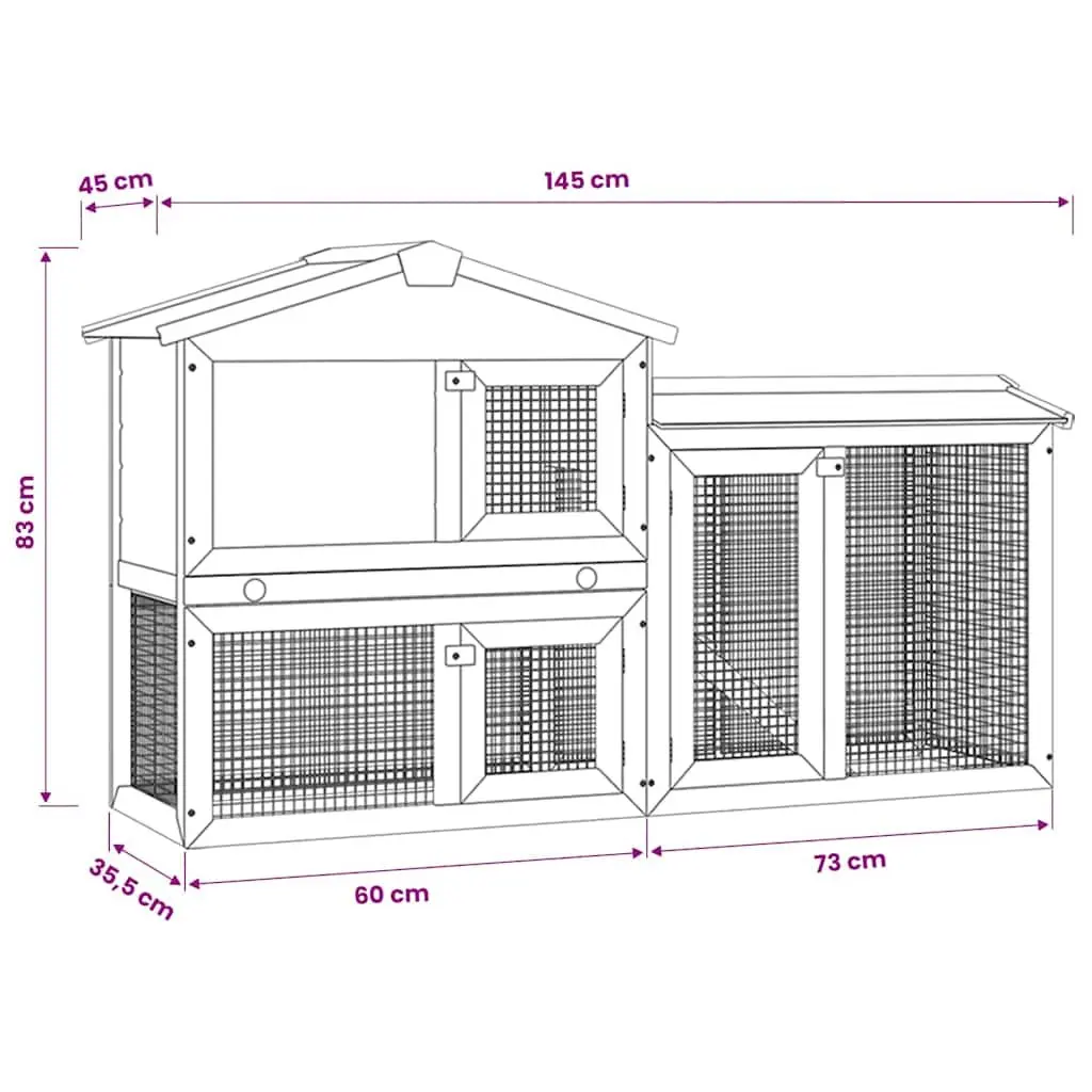 Wooden Rabbit Hutch Outdoor 2 Layer 145x45x84cm