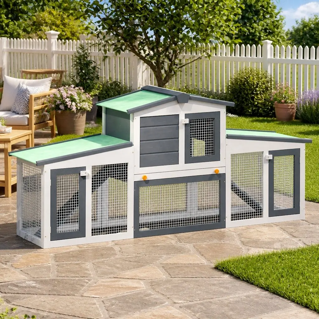 Large Grey Rabbit Hutch Two Layer