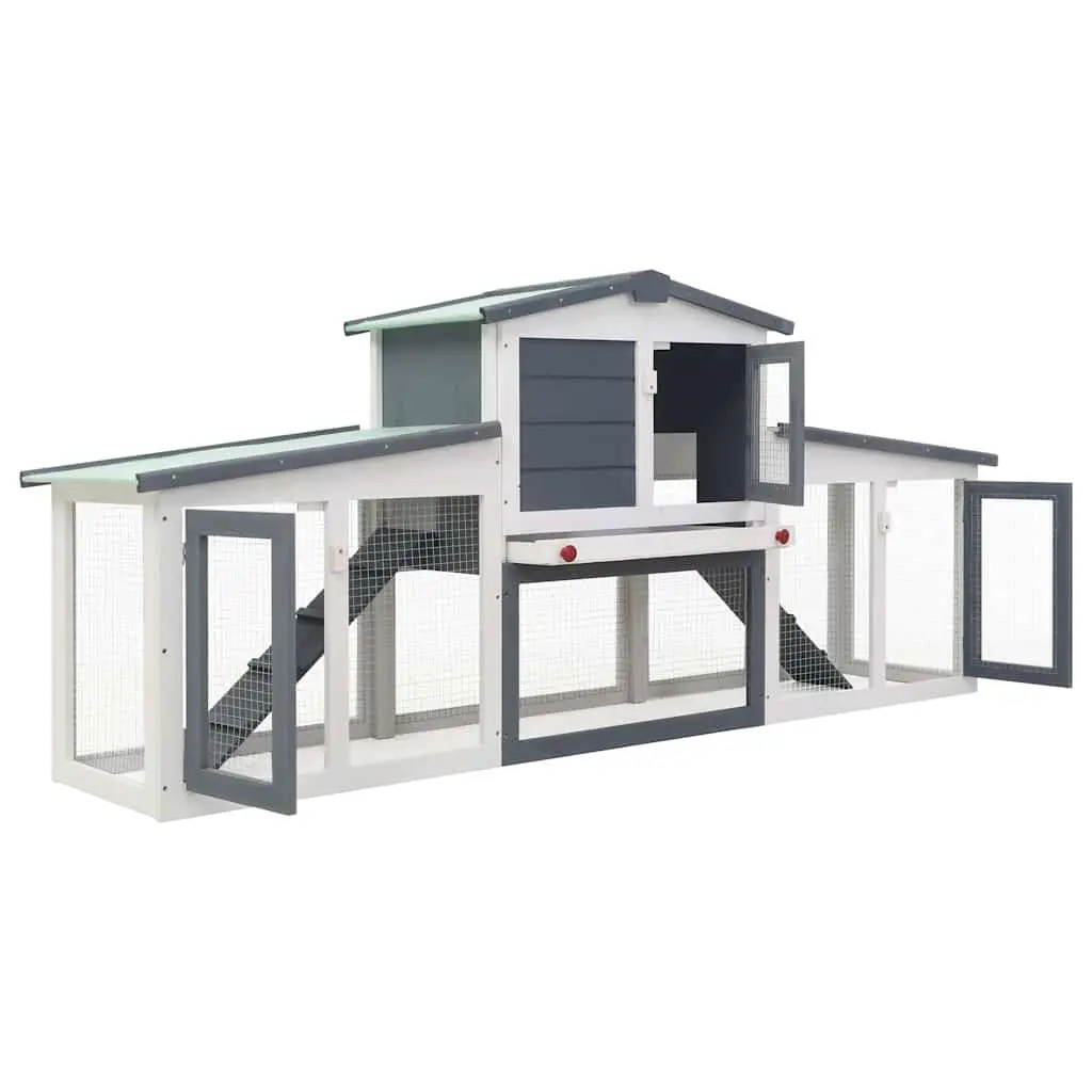 Large Grey Rabbit Hutch Two Layer