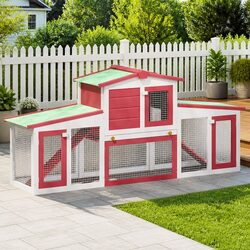 Outdoor Rabbit Hutch Large Wooden Cage 2 Tier Small Animal House with Run Red