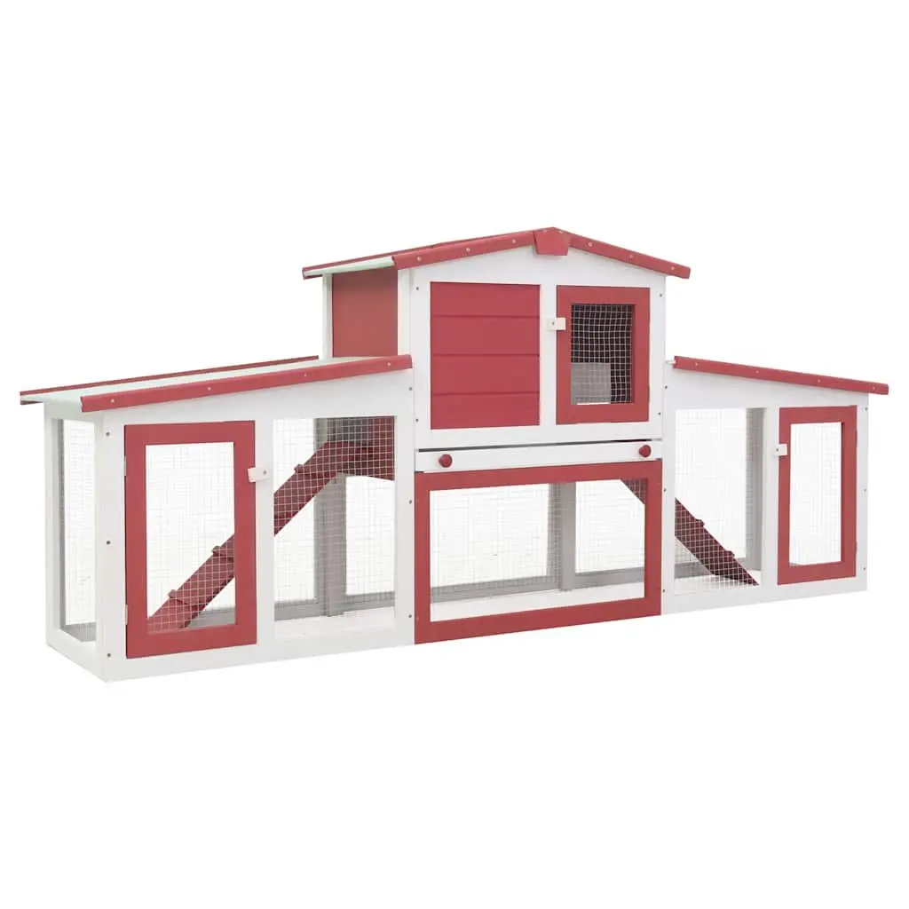 Outdoor Rabbit Hutch Large Wooden Cage for Small Animals 2 Tier with Run Red