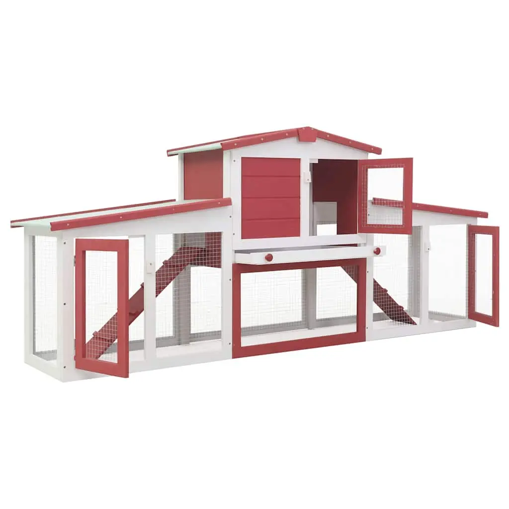 Outdoor Rabbit Hutch Large Wooden Cage for Small Animals 2 Tier with Run Red