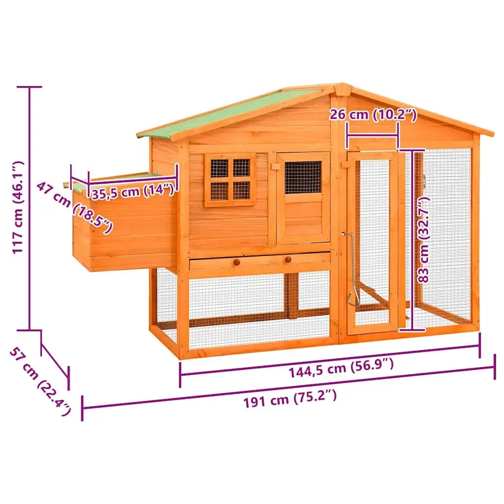 Chicken Coop for Backyard Poultry Large Size Solid Fir Wood with Nest Box and Galvanised Steel Wire Mesh
