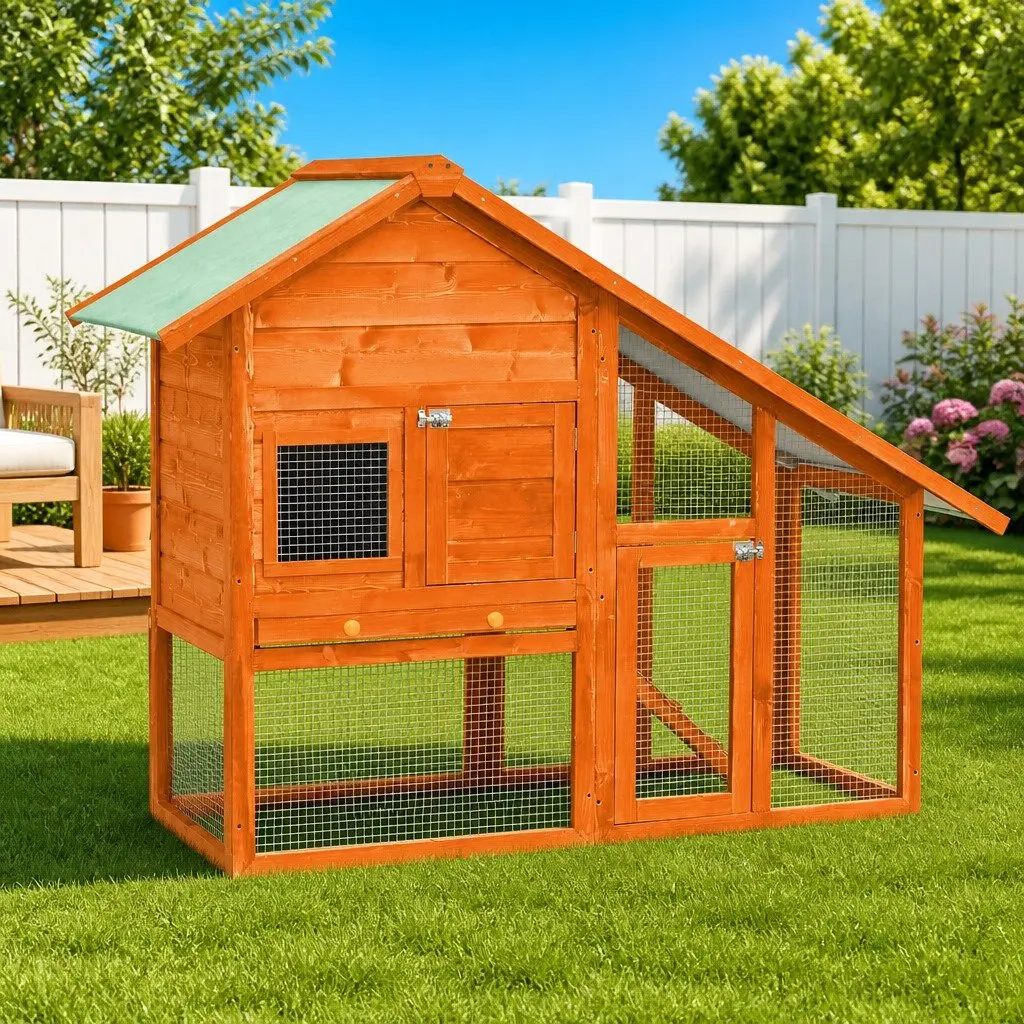 Rabbit Hutch 2-Tier Wooden Small Animal Cage for Outdoor Use 140 x 63 x 120 cm