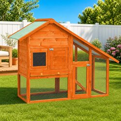 Rabbit Hutch 2-Tier Wooden Small Animal Cage with Ramp Drawer Nesting Box