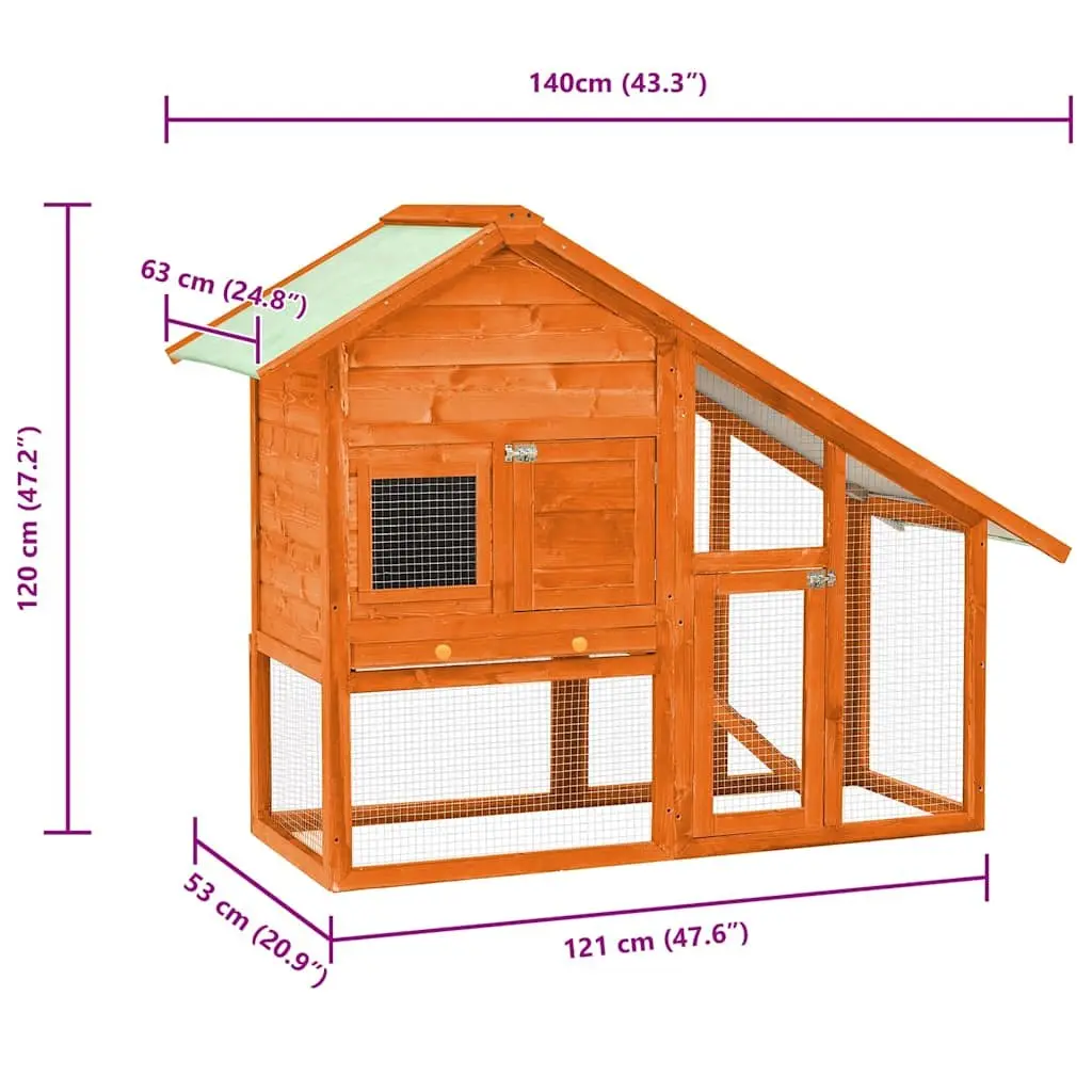 Rabbit Hutch 2-Tier Wooden Small Animal Cage for Outdoor Use 140 x 63 x 120 cm
