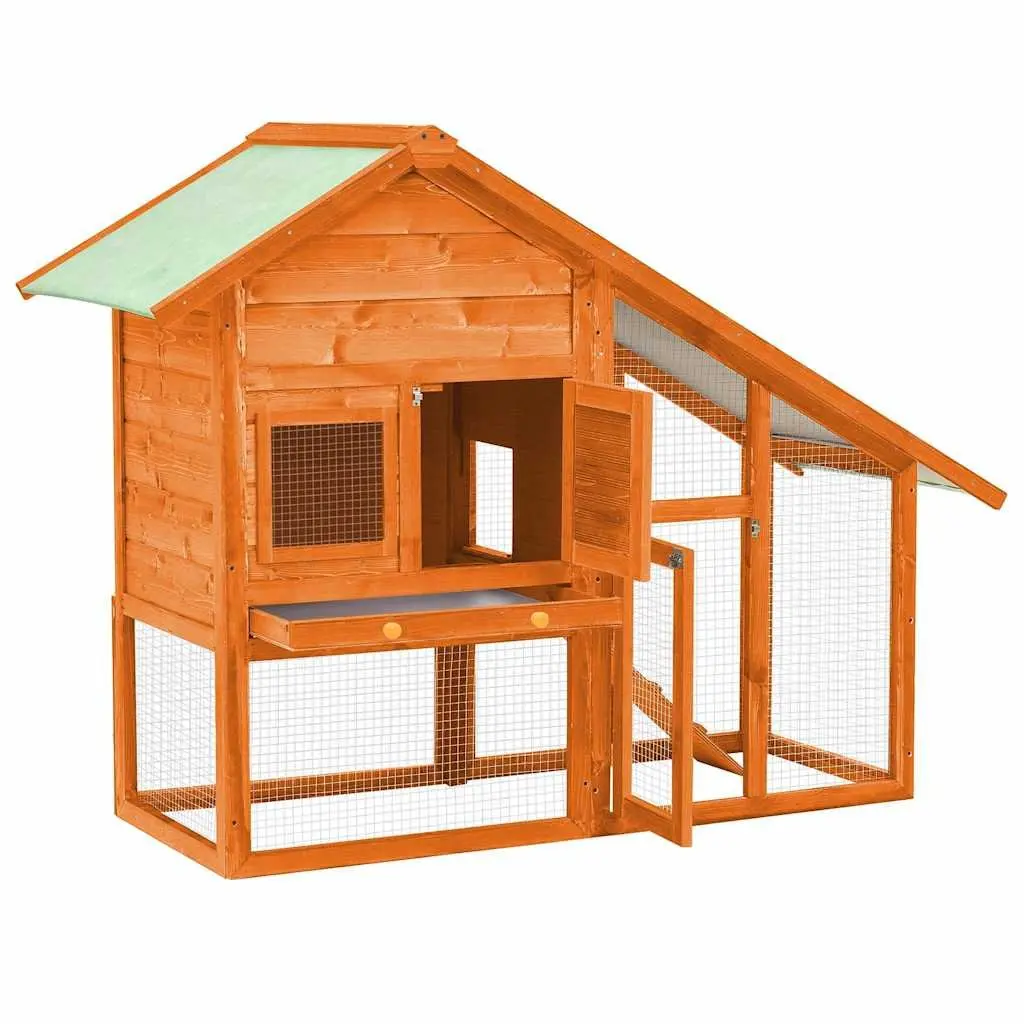 Rabbit Hutch 2-Tier Wooden Small Animal Cage for Outdoor Use 140 x 63 x 120 cm
