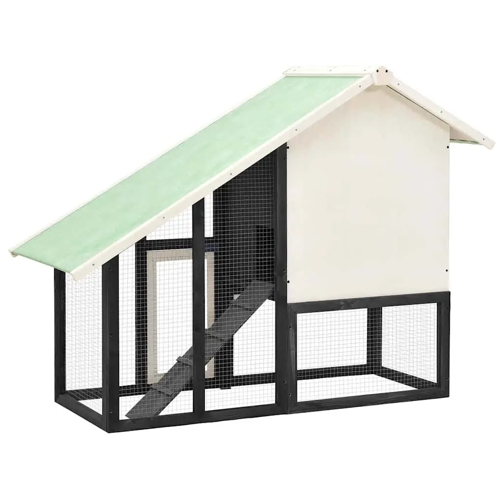 Rabbit Hutch Two Storey Wooden Cage for Small Animals 140 x 63 x 120 cm Grey White