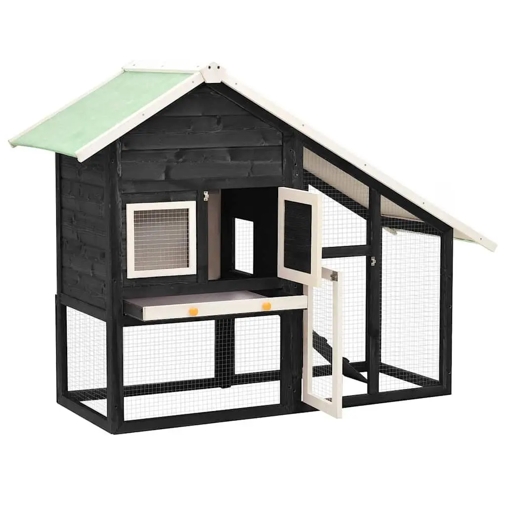 Rabbit Hutch Two Storey Wooden Cage for Small Animals 140 x 63 x 120 cm Grey White