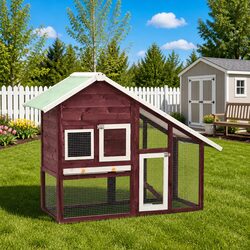 Rabbit Hutch Two-Tier Small Animal Cage Wooden Firwood Frame Steel Mesh Doors