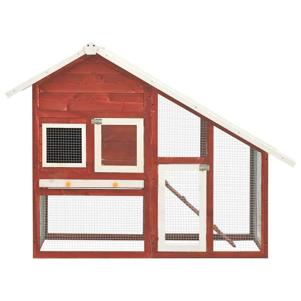 Rabbit Hutch Outdoor Pet House 2-Layer Red Wooden Small Animal Cage 140 x 63 x 120 cm
