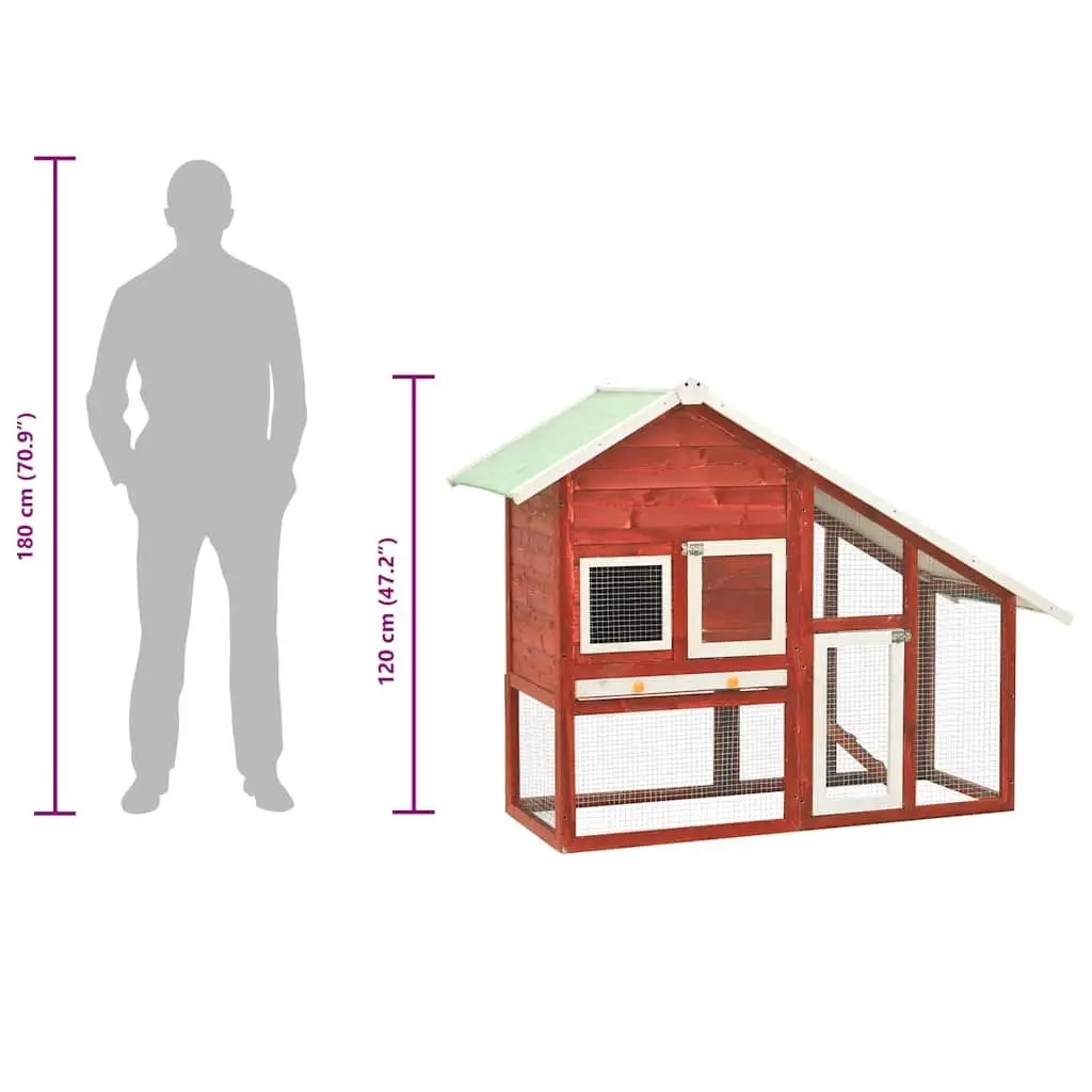 Rabbit Hutch Outdoor Pet House 2-Layer Red Wooden Small Animal Cage 140 x 63 x 120 cm
