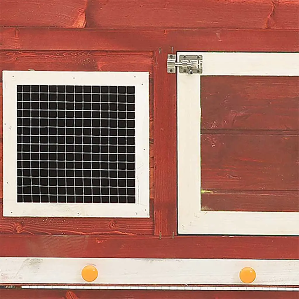 Rabbit Hutch Outdoor Pet House 2-Layer Red Wooden Small Animal Cage 140 x 63 x 120 cm