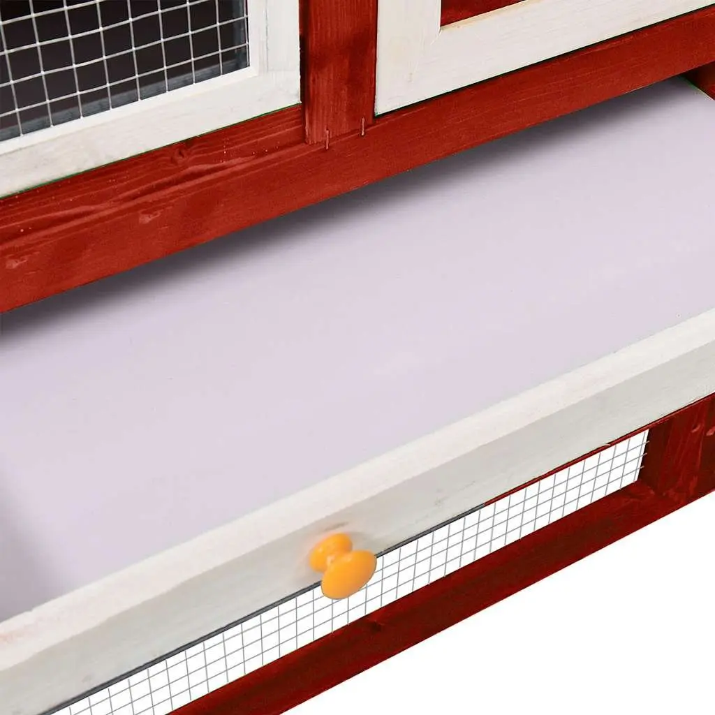 Rabbit Hutch Outdoor Pet House 2-Layer Red Wooden Small Animal Cage 140 x 63 x 120 cm