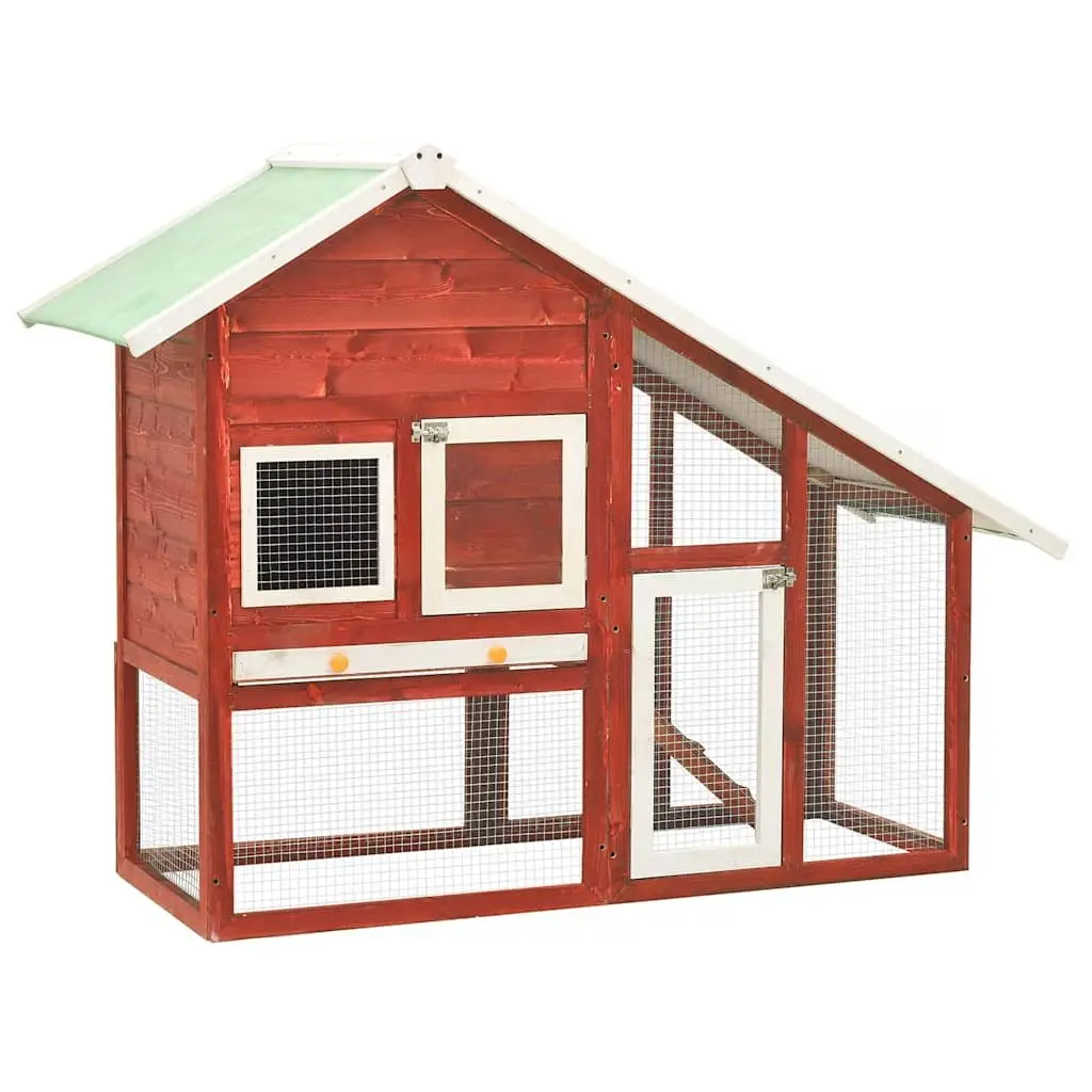 Rabbit Hutch Outdoor Pet House 2-Layer Red Wooden Small Animal Cage 140 x 63 x 120 cm