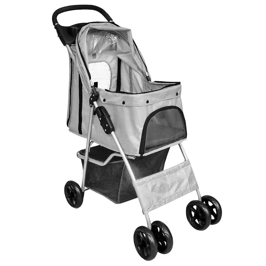 Grey Pet Stroller Dog Cat Carrier