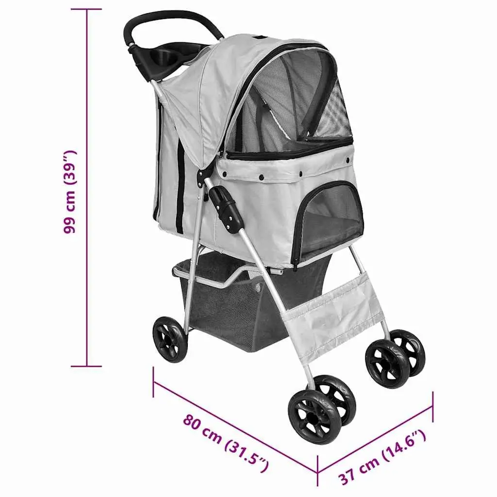 Grey Pet Stroller Dog Cat Carrier