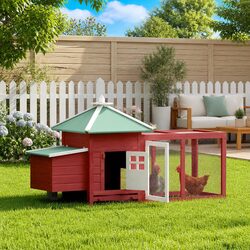 Wooden Chicken Coop Specs: 190x72x102cm, Red Finish