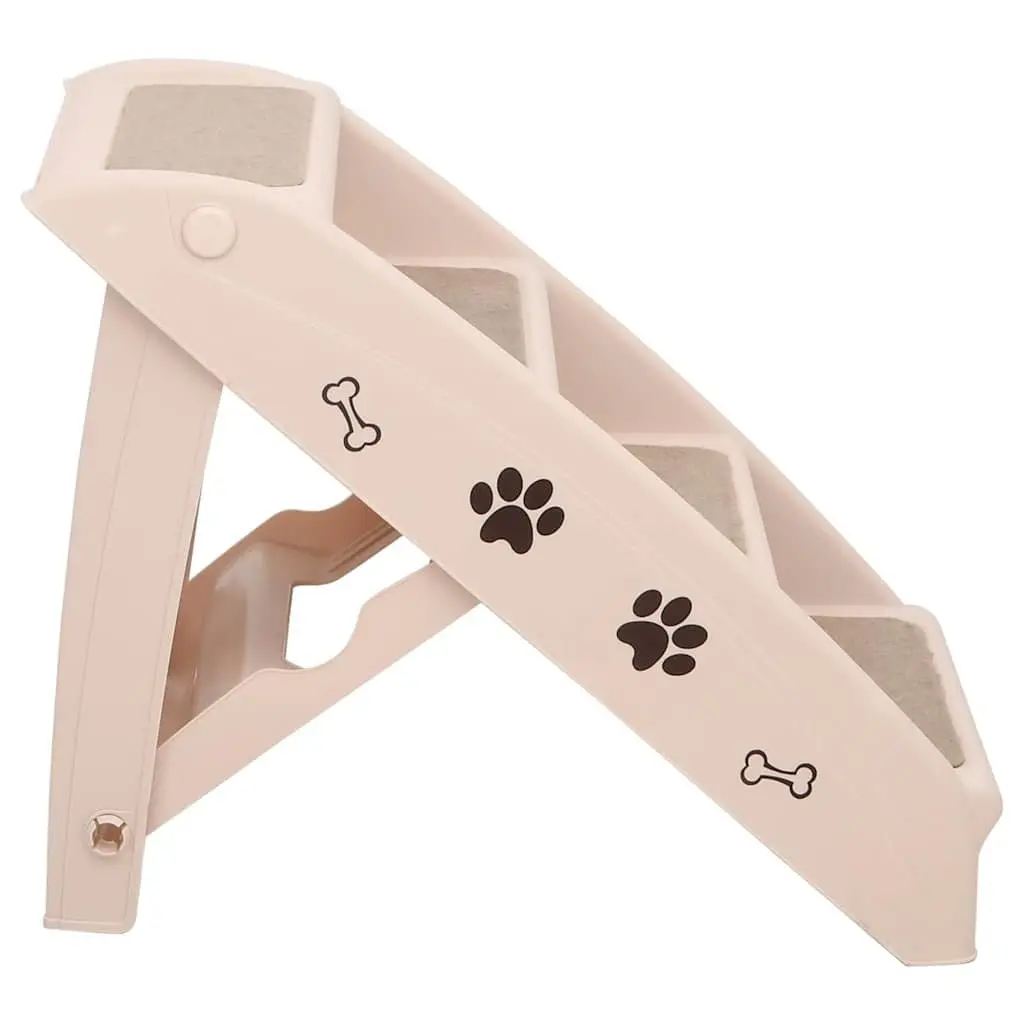 Folding Pet Stairs Ramp for Dogs Cats Bed Sofa Access Cream 62 x 40 x 49.5 cm