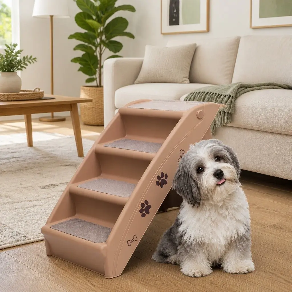 Folding Pet Stairs in Brown