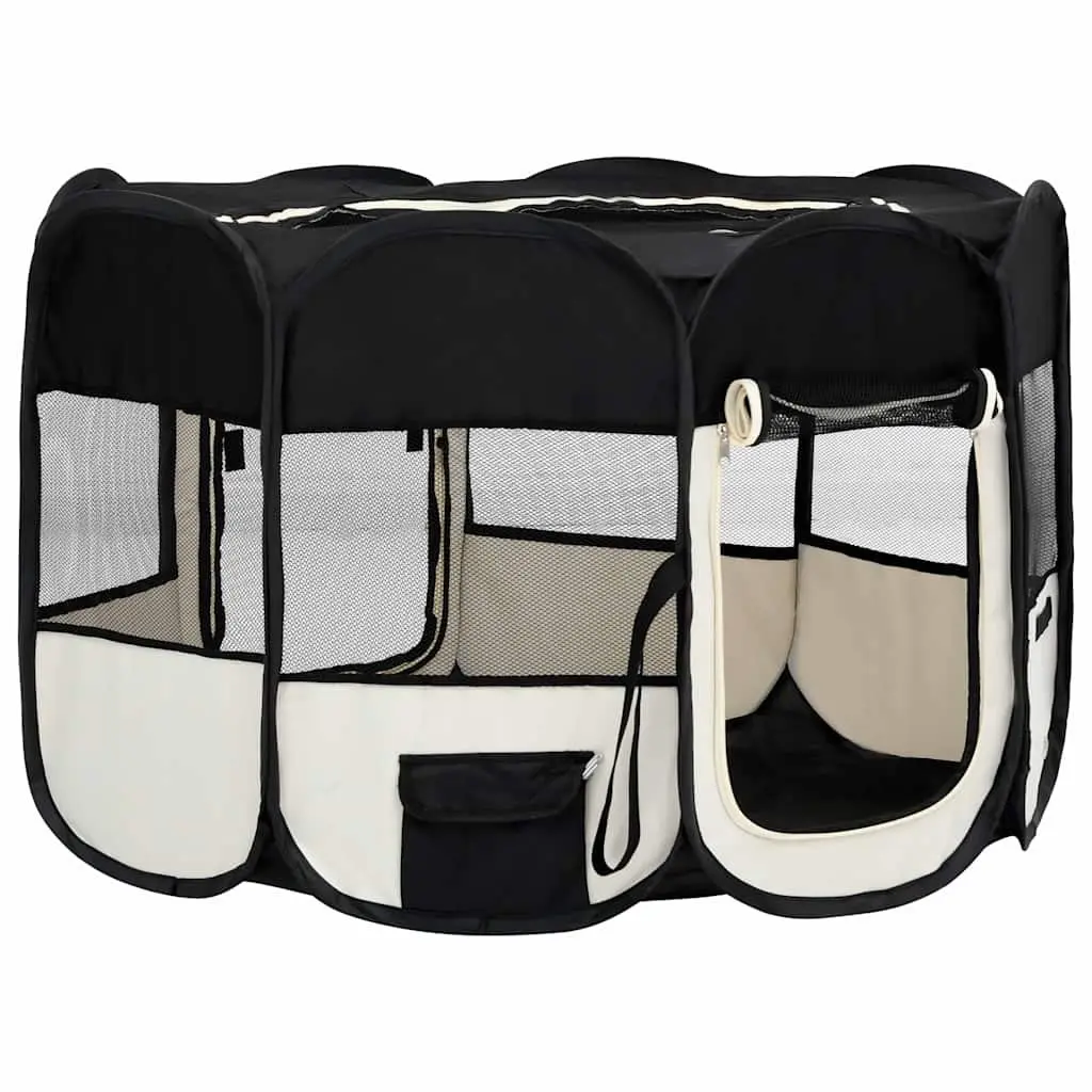 Foldable Dog Playpen Portable Puppy Training Enclosure with Carrying Bag Black