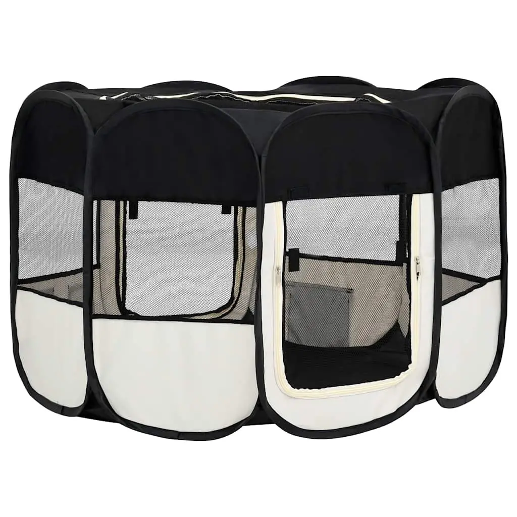 Foldable Dog Playpen Portable Puppy Training Enclosure with Carrying Bag Black