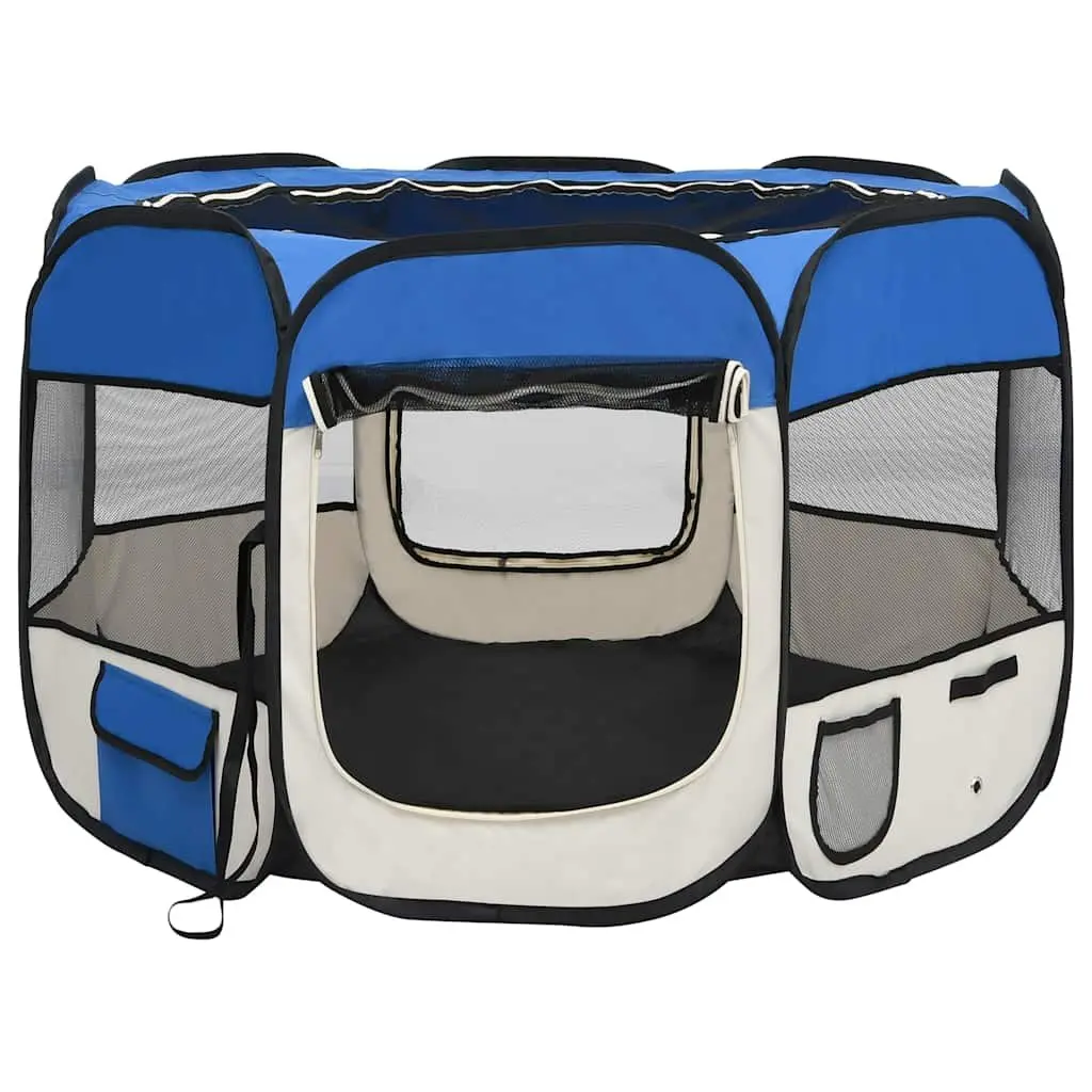 Foldable Dog Playpen Blue 90x90x58cm with Bag