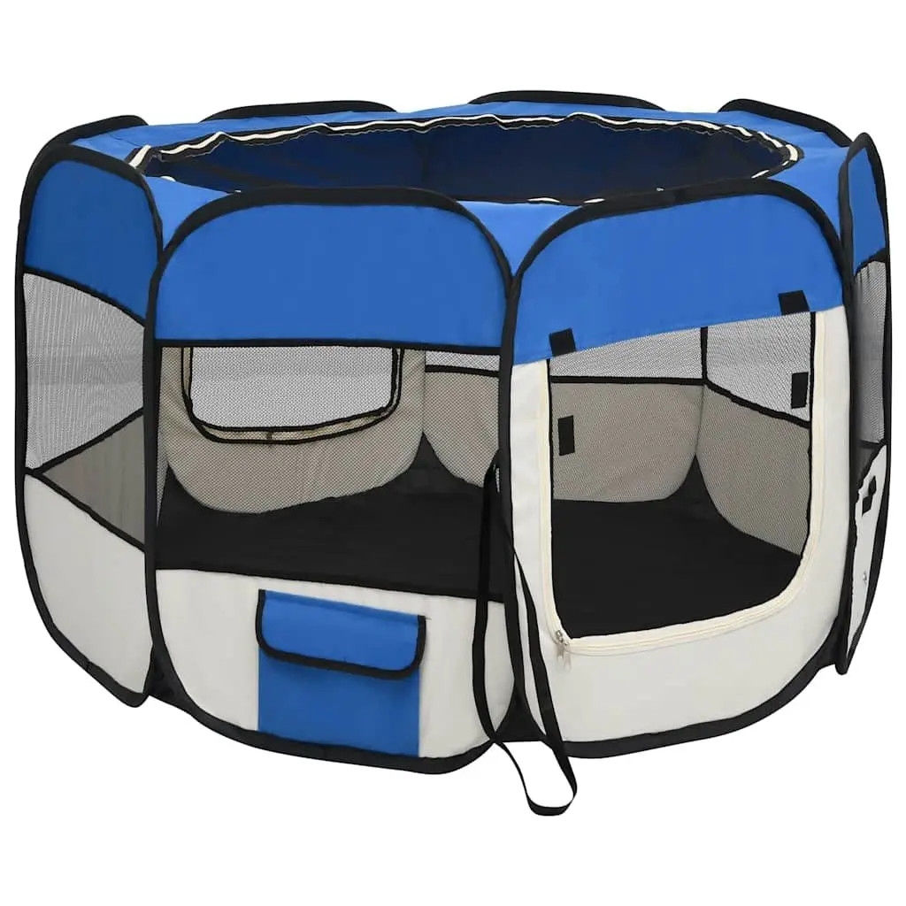 Foldable Dog Playpen Blue 90x90x58cm with Bag