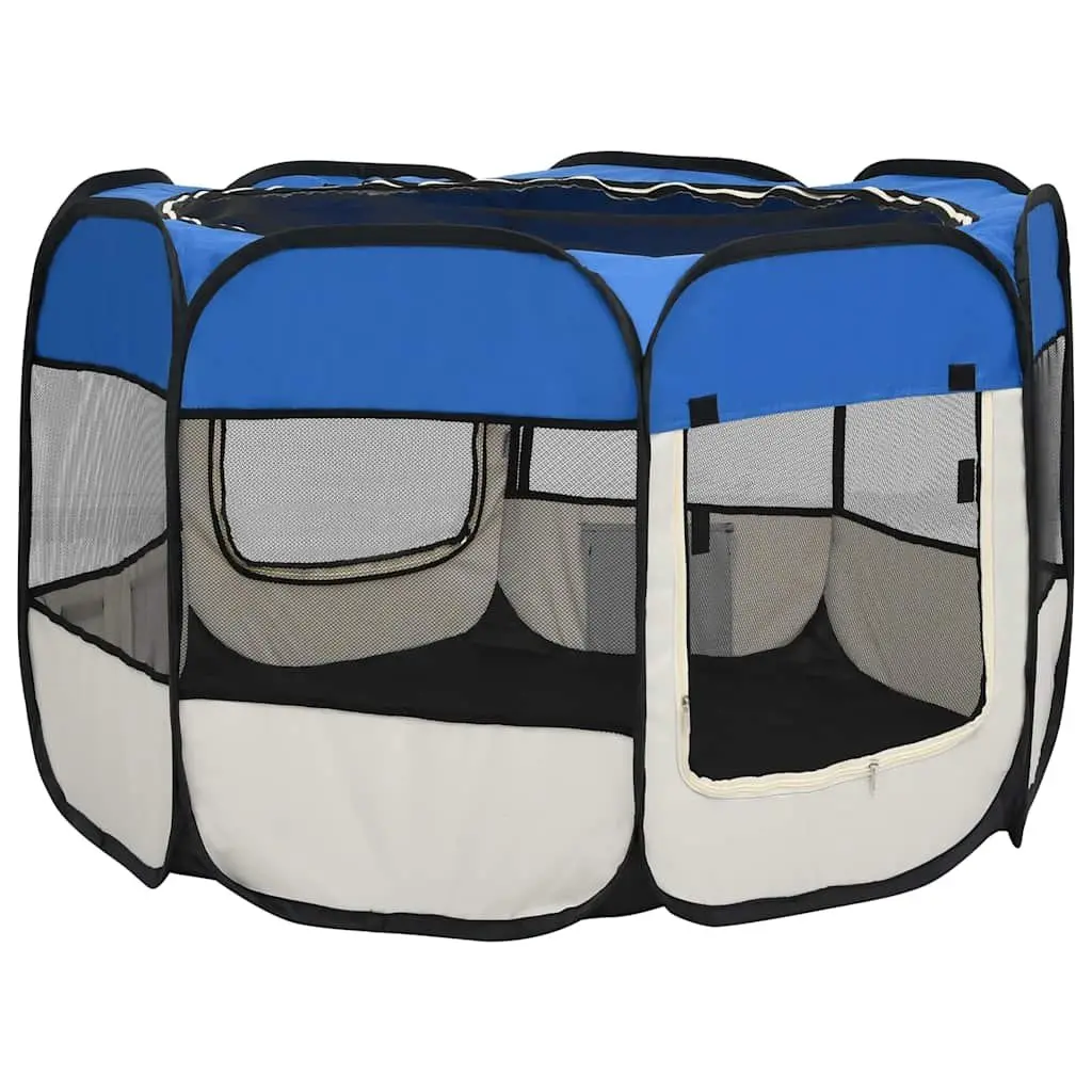 Foldable Dog Playpen Blue 90x90x58cm with Bag