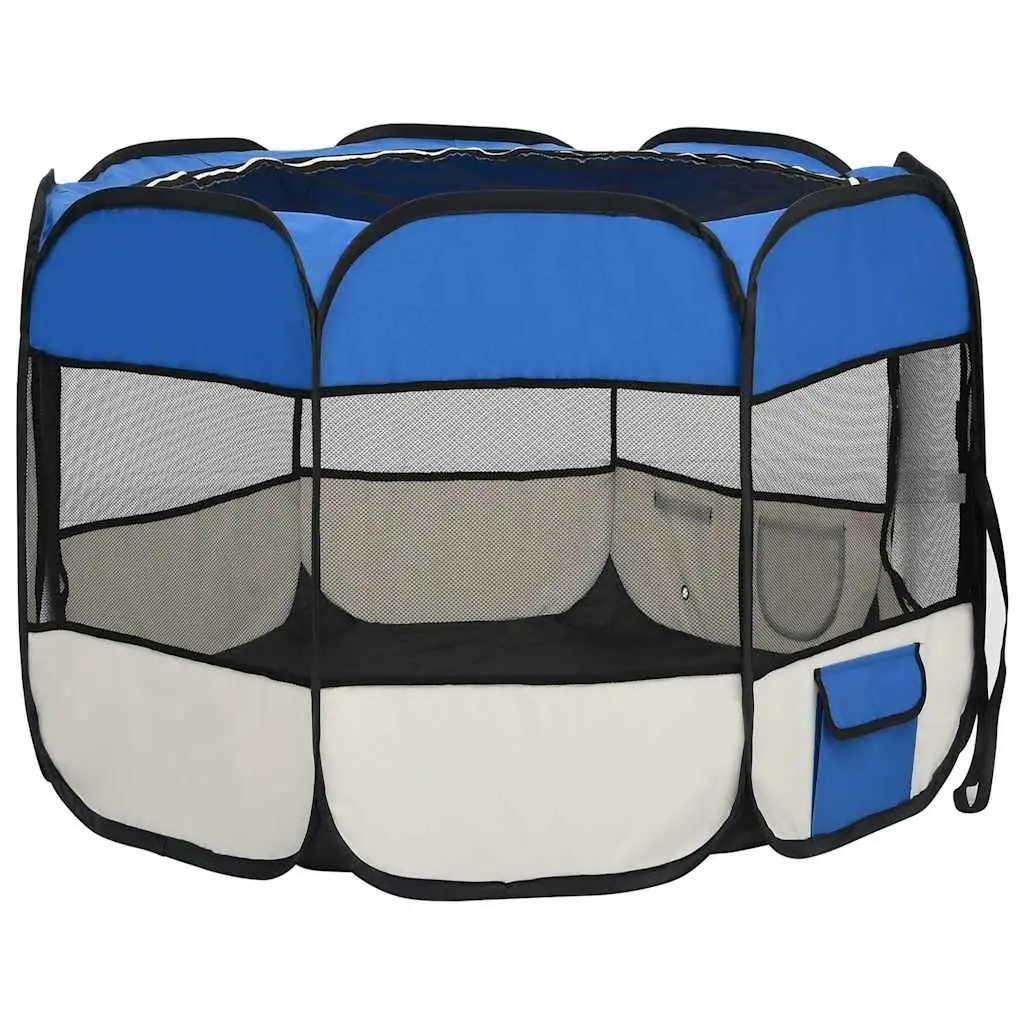 Foldable Dog Playpen Blue 90x90x58cm with Bag