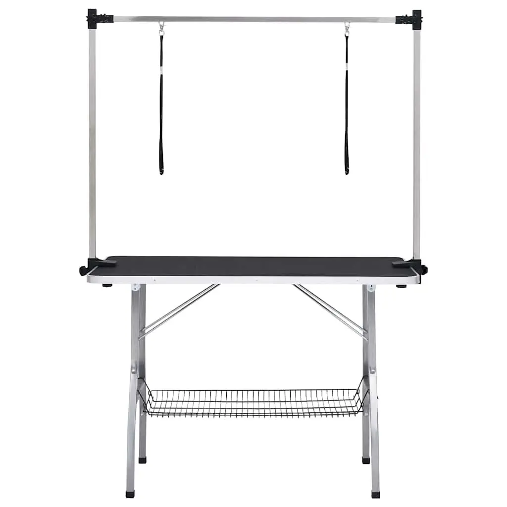 Adjustable Height Foldable Dog Grooming Table with Non-Slip Surface and Storage Basket