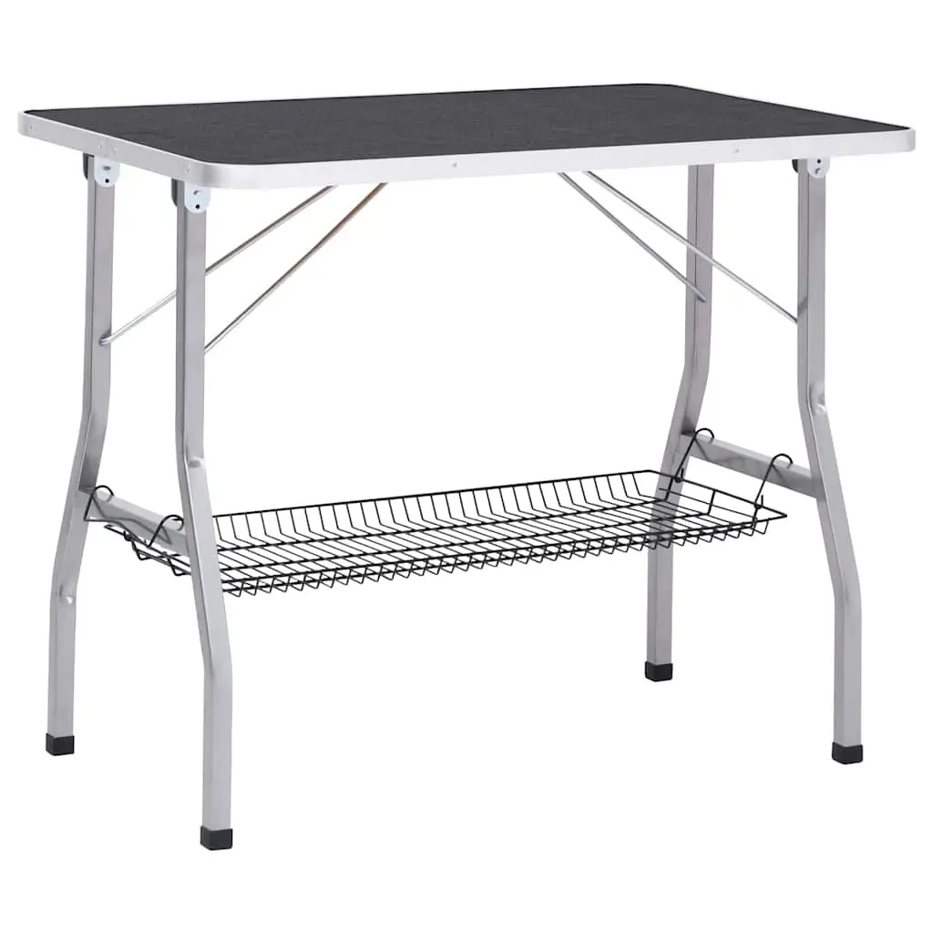 Adjustable Height Foldable Dog Grooming Table with Non-Slip Surface and Storage Basket