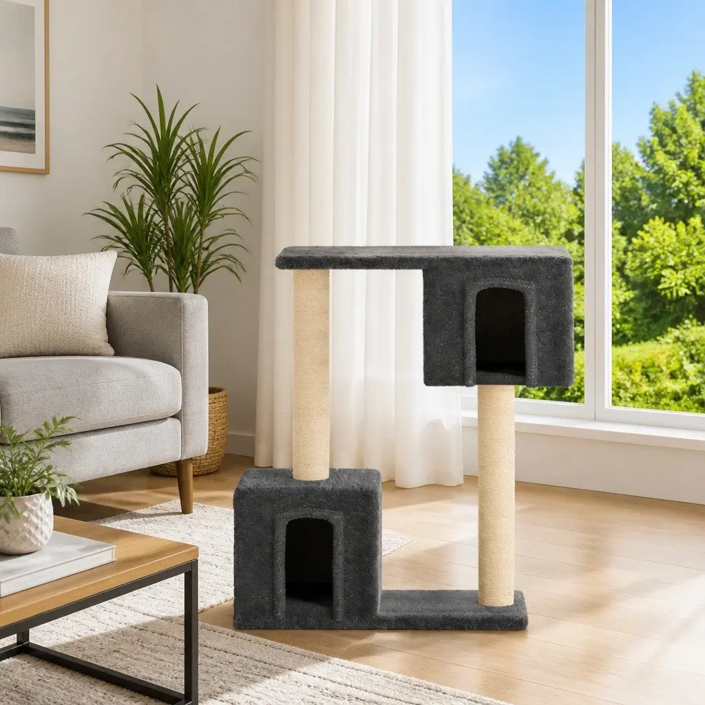 Dark Grey Cat Tree with Perches and Hideaway