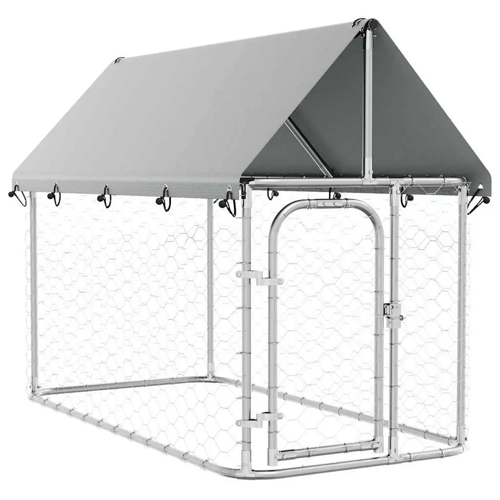Outdoor Dog Kennel Exercise Pen with Roof 200 x 100 x 150 cm Silver Steel Mesh Run Enclosure