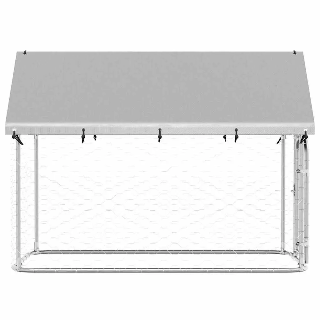 Outdoor Dog Kennel Exercise Pen with Roof 200 x 100 x 150 cm Silver Steel Mesh Run Enclosure
