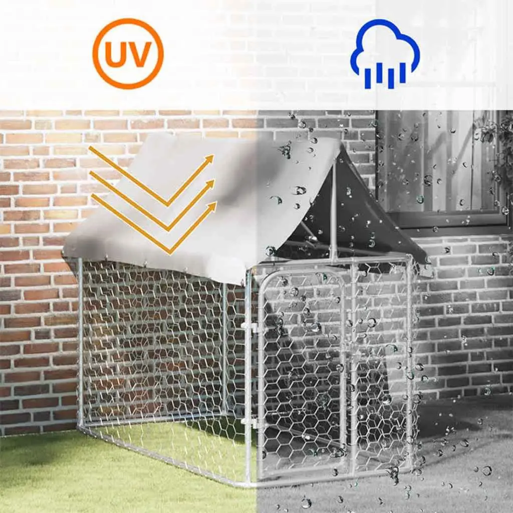 Outdoor Dog Kennel Exercise Pen with Roof 200 x 100 x 150 cm Silver Steel Mesh Run Enclosure