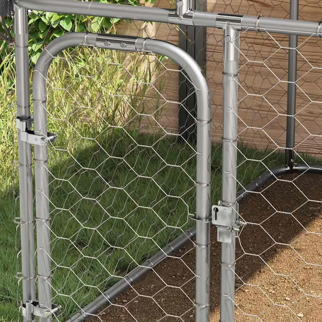 Outdoor Dog Kennel with Roof Large Backyard Enclosure Run Lockable Door Silver