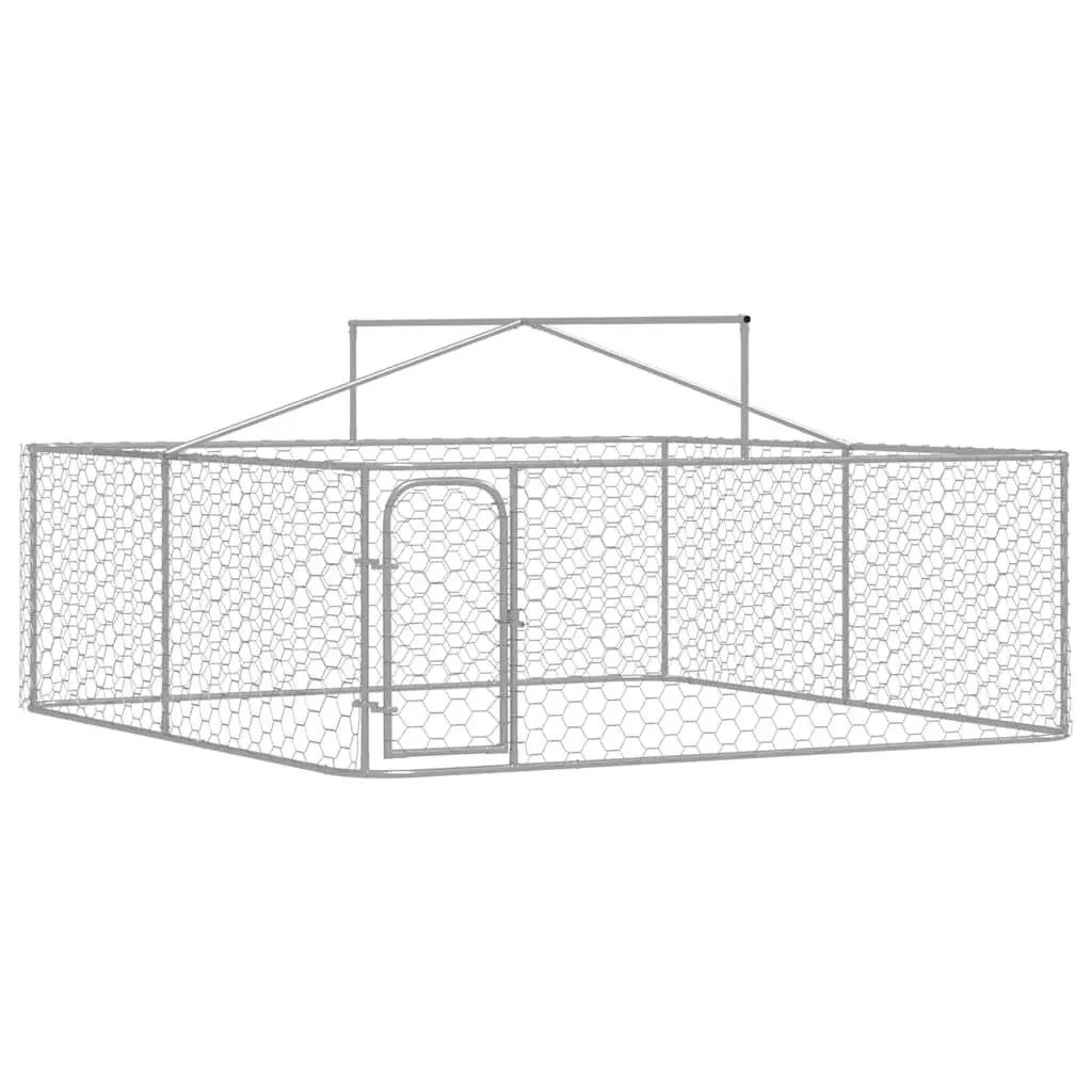 Outdoor Dog Kennel with Roof Large Backyard Enclosure Run Lockable Door Silver