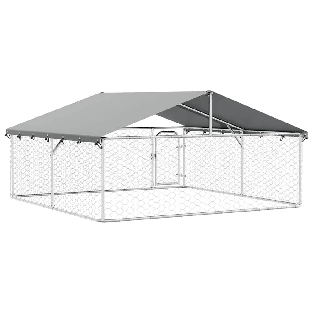 Outdoor Dog Kennel with Roof Large Backyard Enclosure Run Lockable Door Silver