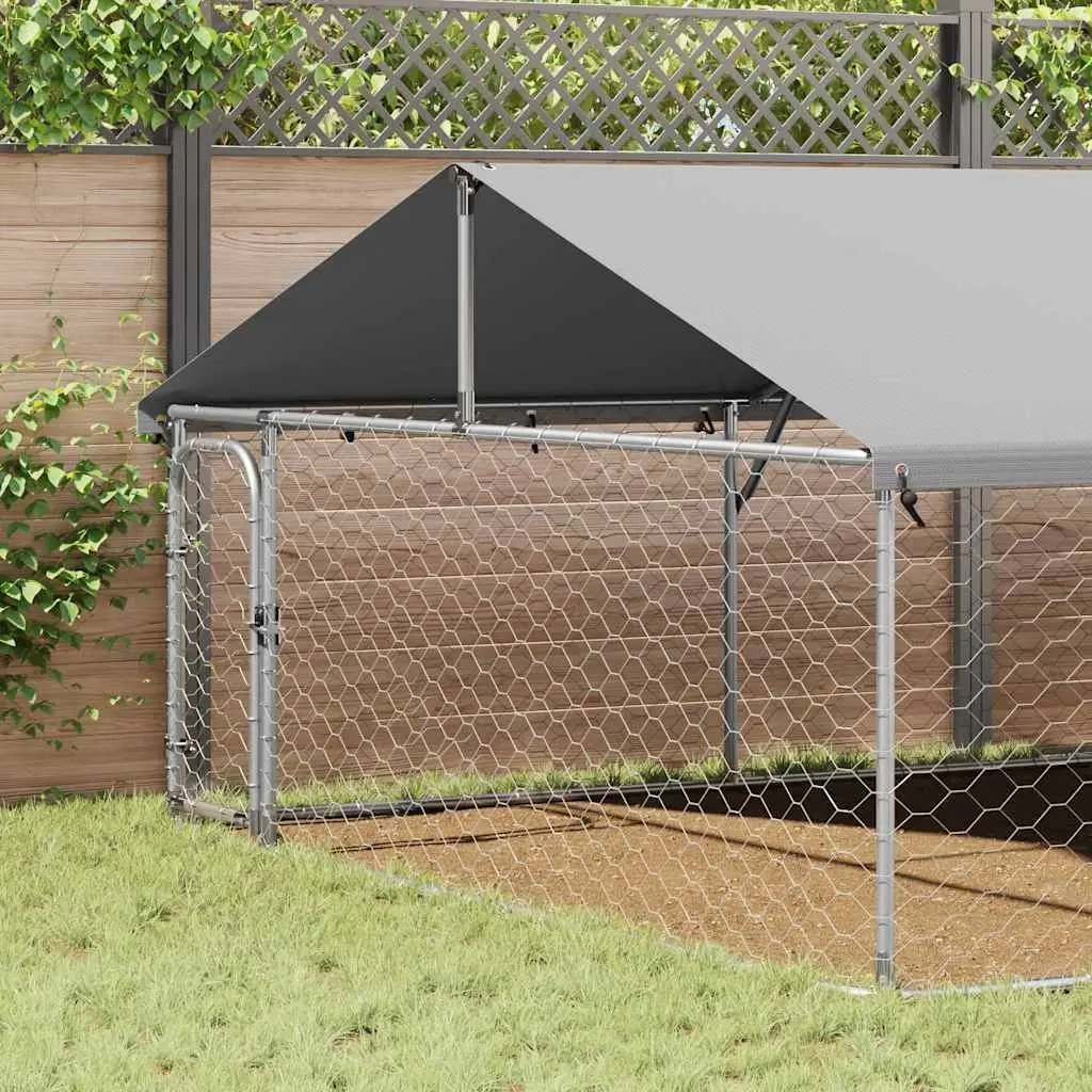 Outdoor Dog Kennel with Roof Silver Sturdy Steel Mesh Run Enclosure Exercise Pen
